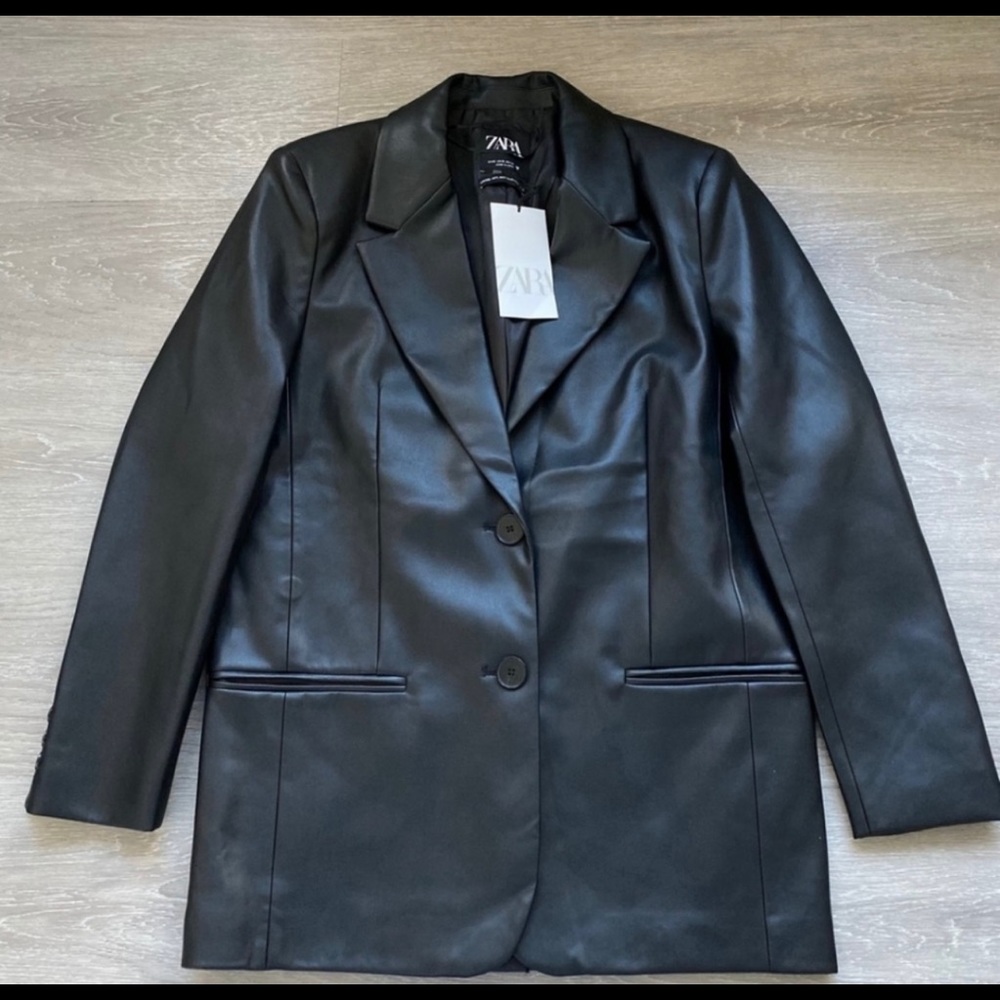 Zara Oversized Faux Leather Blazer